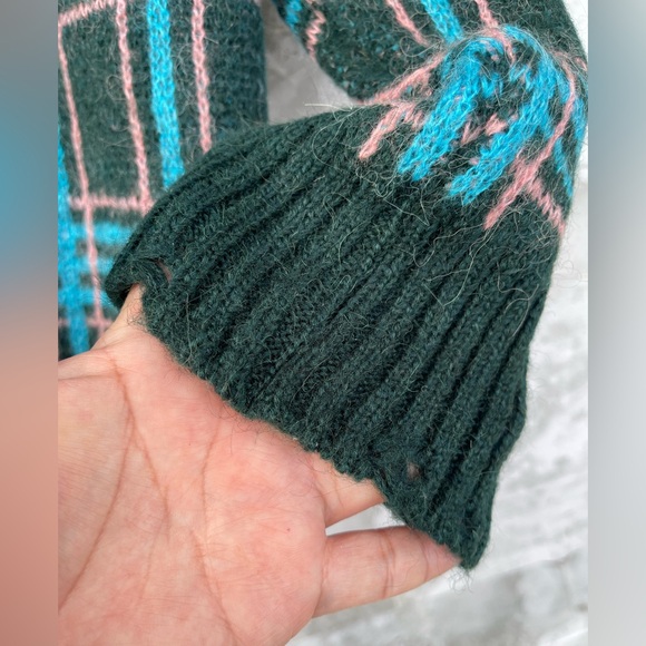 B.yu Italy Alpaca Blend Plaid Turtleneck – Dark Academia Forest Green Sweater - Picture 7 of 10